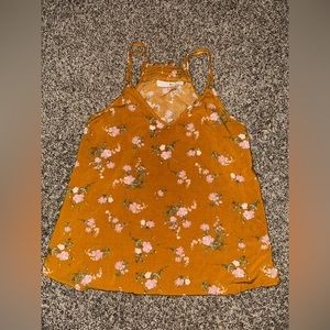 SO kohls yellow floral spaghetti strap blouse